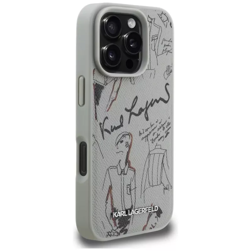 Karl Lagerfeld Grained Pattern & Logo MagSafe Case für Apple iPhone 16 Pro, Grau