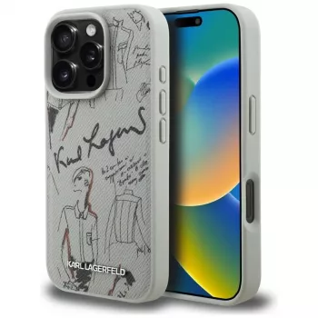 KARL LAGERFELD Grained Pattern & Logo MagSafe Case für Apple iPhone 16 Pro Max - Grau