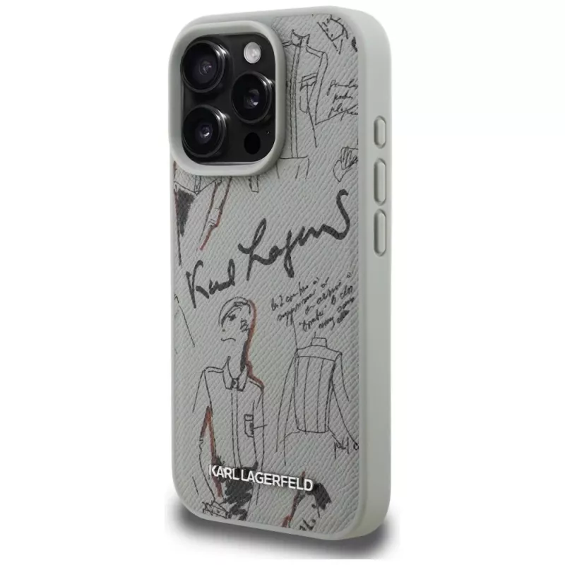 KARL LAGERFELD Grained Pattern & Logo MagSafe Case für Apple iPhone 16 Pro Max - Grau