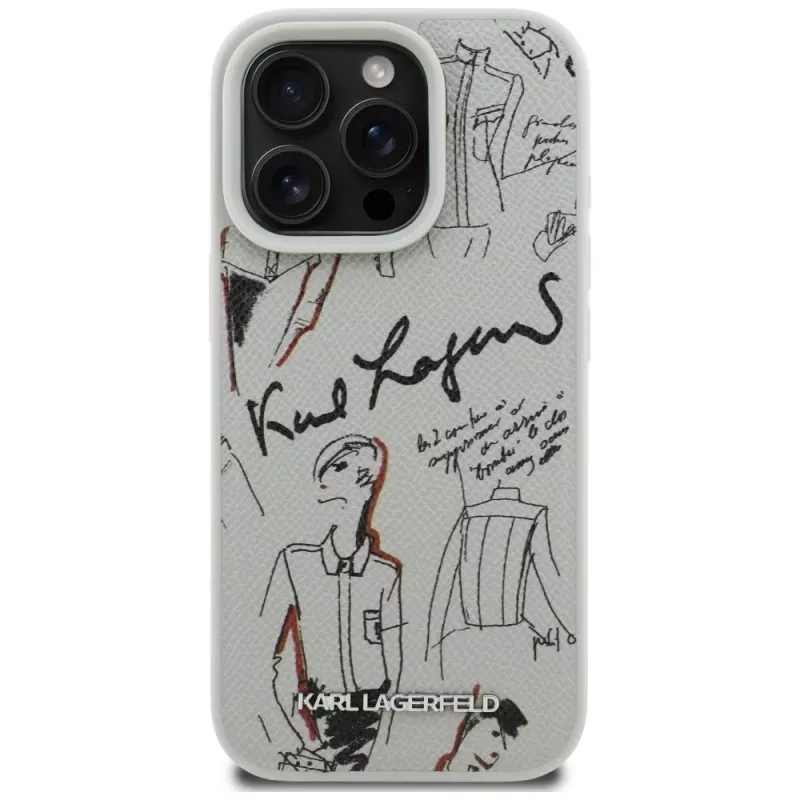 KARL LAGERFELD Grained Pattern & Logo MagSafe Case für Apple iPhone 16 Pro Max - Grau