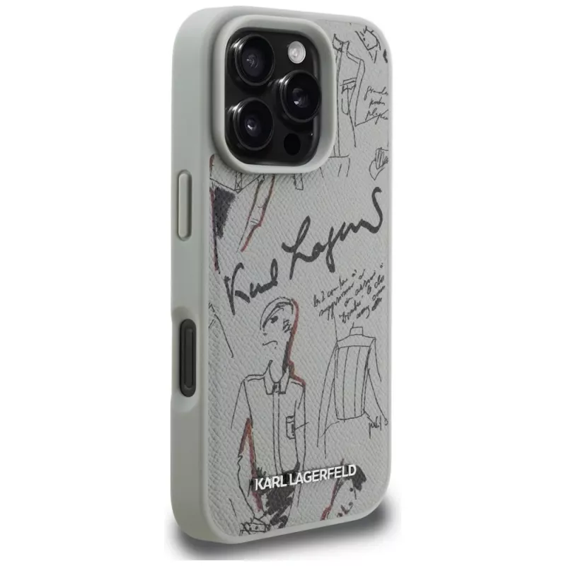 KARL LAGERFELD Grained Pattern & Logo MagSafe Case für Apple iPhone 16 Pro Max - Grau