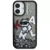 KARL LAGERFELD Liquid Glitter Choupette Logo Case für iPhone 16, Schwarz