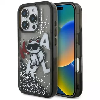 KARL LAGERFELD Liquid Glitter Choupette Logo Case für Apple iPhone 16 Pro Max - Schwarz