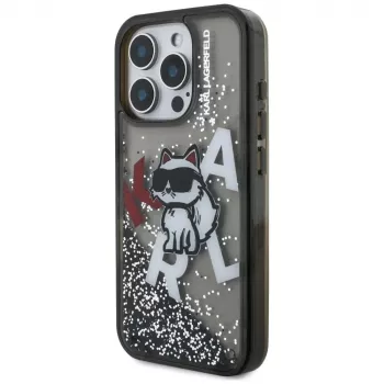 KARL LAGERFELD Liquid Glitter Choupette Logo Case für Apple iPhone 16 Pro Max - Schwarz