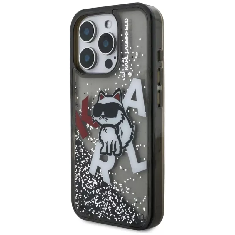 KARL LAGERFELD Liquid Glitter Choupette Logo Case für Apple iPhone 16 Pro Max - Schwarz