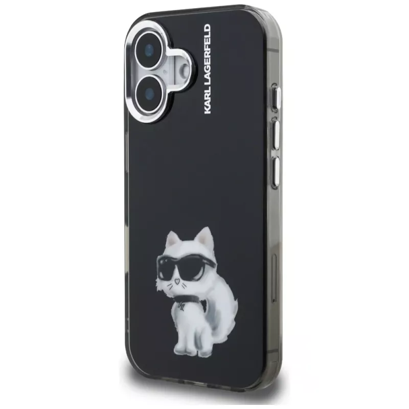 Karl Lagerfeld IML Aquarelle Choupette & Logo Case für iPhone 16, Schwarz