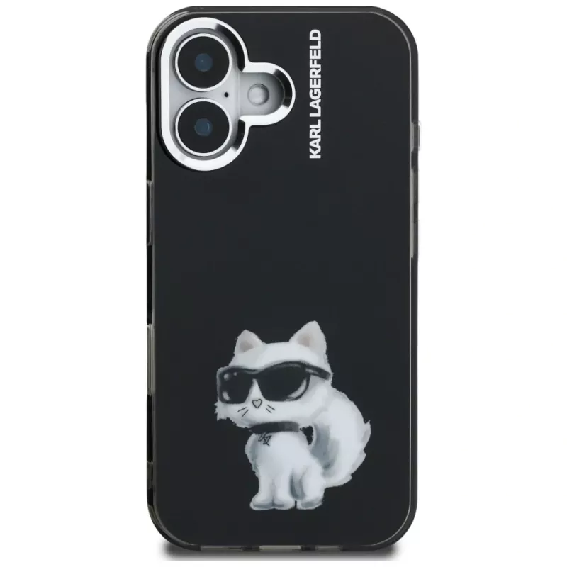 Karl Lagerfeld IML Aquarelle Choupette & Logo Case für iPhone 16, Schwarz