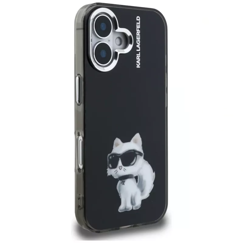 Karl Lagerfeld IML Aquarelle Choupette & Logo Case für iPhone 16, Schwarz