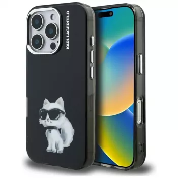 Karl Lagerfeld IML Aquarelle Choupette & Logo Back Cover für Apple iPhone 16 Pro, Schwarz