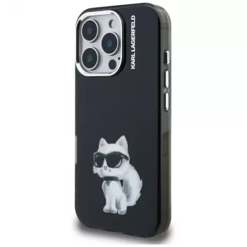 Karl Lagerfeld IML Aquarelle Choupette & Logo Back Cover für Apple iPhone 16 Pro, Schwarz