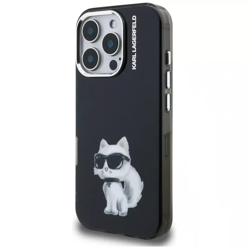 Karl Lagerfeld IML Aquarelle Choupette & Logo Case für iPhone 16 Pro Max Schwarz