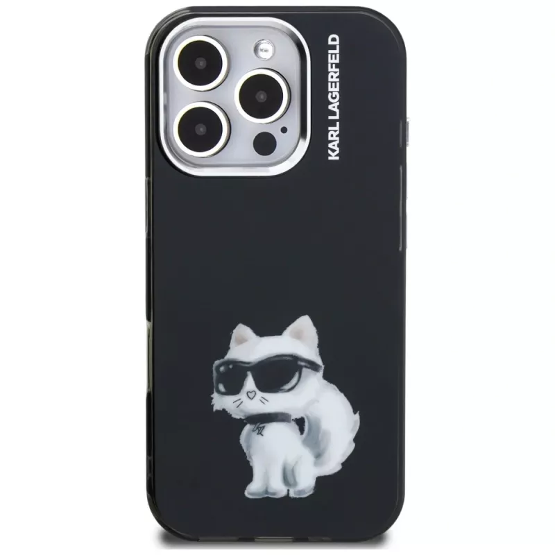 Karl Lagerfeld IML Aquarelle Choupette & Logo Case für iPhone 16 Pro Max Schwarz
