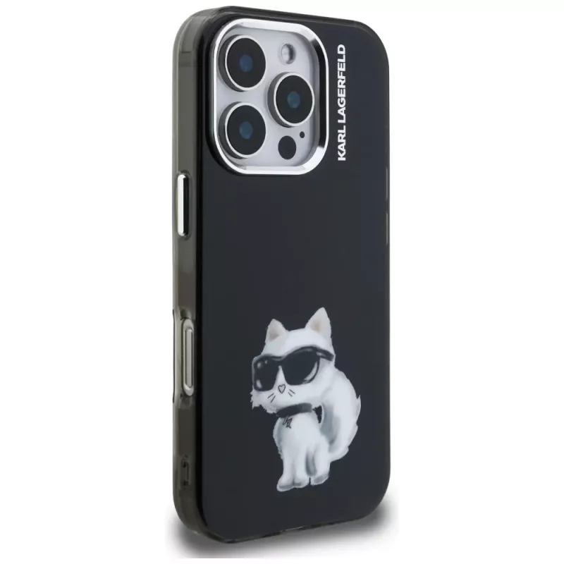 Karl Lagerfeld IML Aquarelle Choupette & Logo Case für iPhone 16 Pro Max Schwarz
