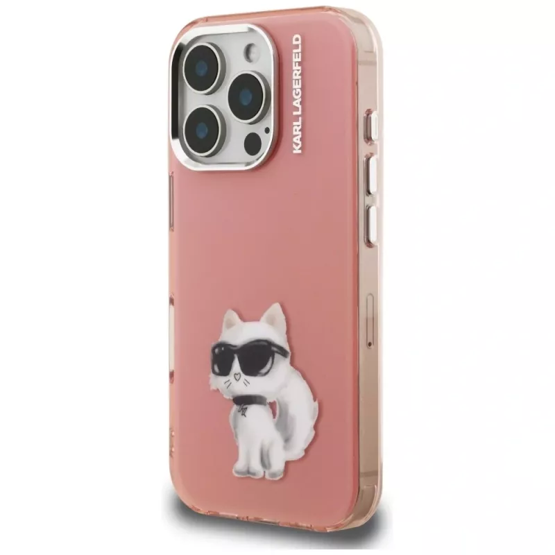 Karl Lagerfeld IML Aquarelle Choupette & Logo Case für Apple iPhone 16 Pro, Pink