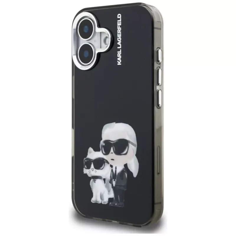 KARL LAGERFELD IML Aquarelle Karl & Choupette & Logo Back Cover für Apple iPhone 16, Schwarz