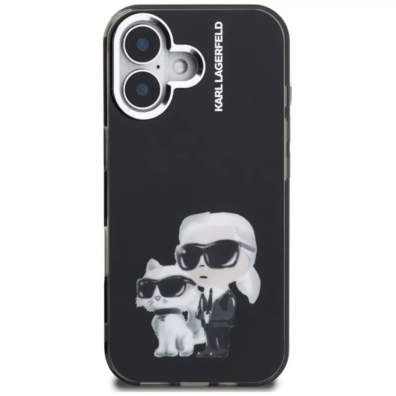 KARL LAGERFELD IML Aquarelle Karl & Choupette & Logo Back Cover für Apple iPhone 16, Schwarz