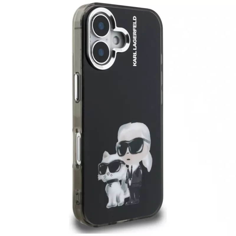 KARL LAGERFELD IML Aquarelle Karl & Choupette & Logo Back Cover für Apple iPhone 16, Schwarz
