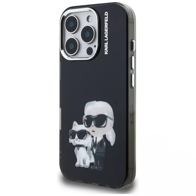 Karl Lagerfeld IML Aquarelle Karl & Choupette & Logo Case für Apple iPhone 16 Pro Max, Schwarz