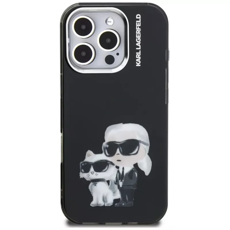 Karl Lagerfeld IML Aquarelle Karl & Choupette & Logo Case für Apple iPhone 16 Pro Max, Schwarz