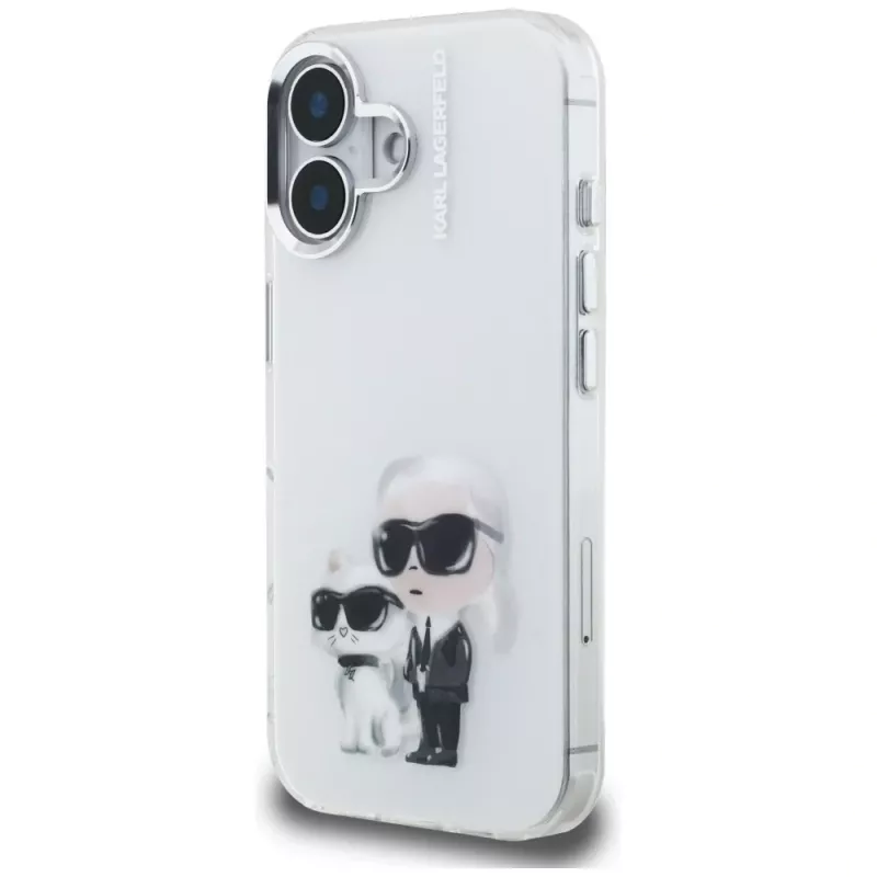 Karl Lagerfeld IML Aquarelle Karl & Choupette & Logo Case für Apple iPhone 16, Weiß