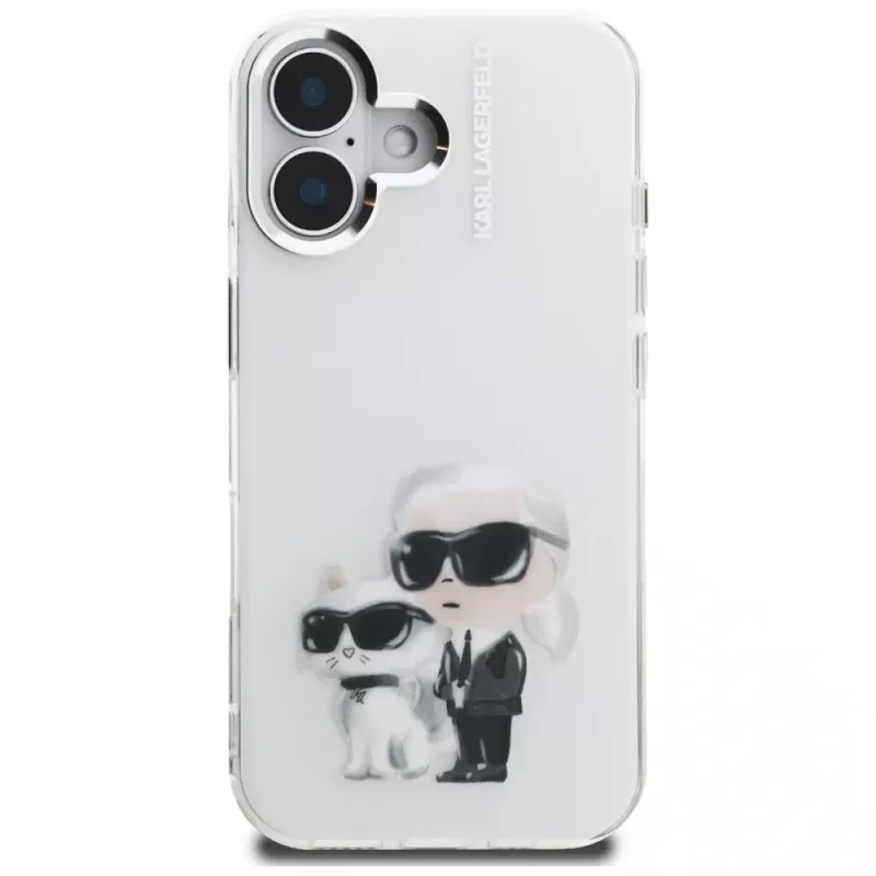 Karl Lagerfeld IML Aquarelle Karl & Choupette & Logo Case für Apple iPhone 16, Weiß