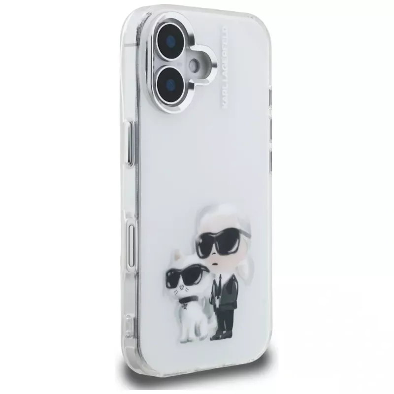 Karl Lagerfeld IML Aquarelle Karl & Choupette & Logo Case für Apple iPhone 16, Weiß