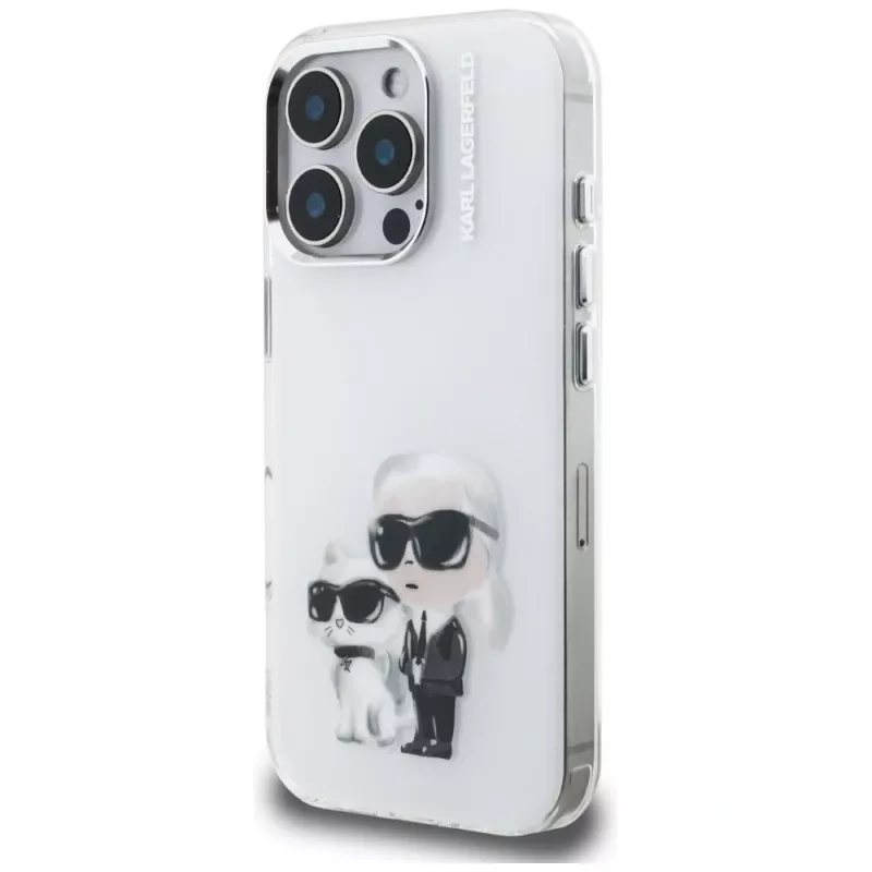 Karl Lagerfeld IML Aquarelle Karl & Choupette & Logo Case für iPhone 16 Pro Max Weiß