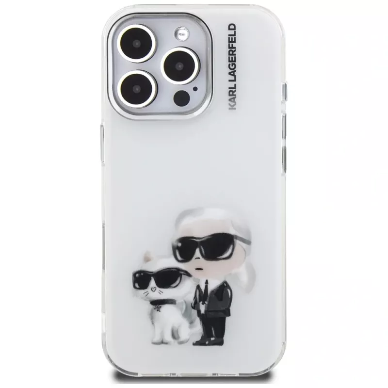 Karl Lagerfeld IML Aquarelle Karl & Choupette & Logo Case für iPhone 16 Pro Max Weiß