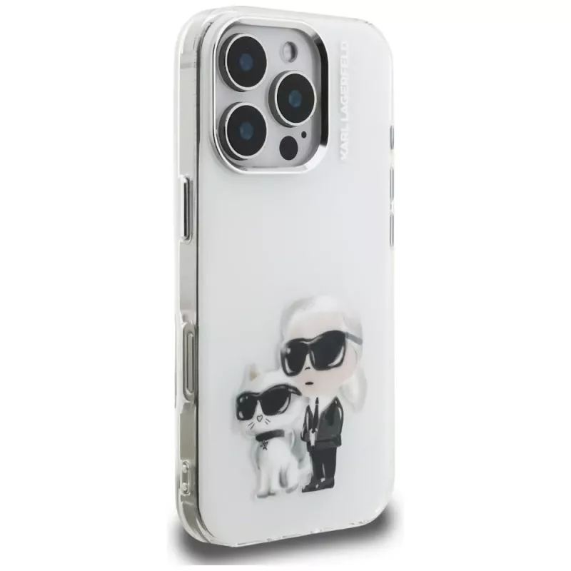 Karl Lagerfeld IML Aquarelle Karl & Choupette & Logo Case für iPhone 16 Pro Max Weiß