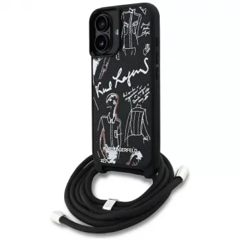Karl Lagerfeld Crossbody GrainedPattern & Logo Case für iPhone 16, Schwarz