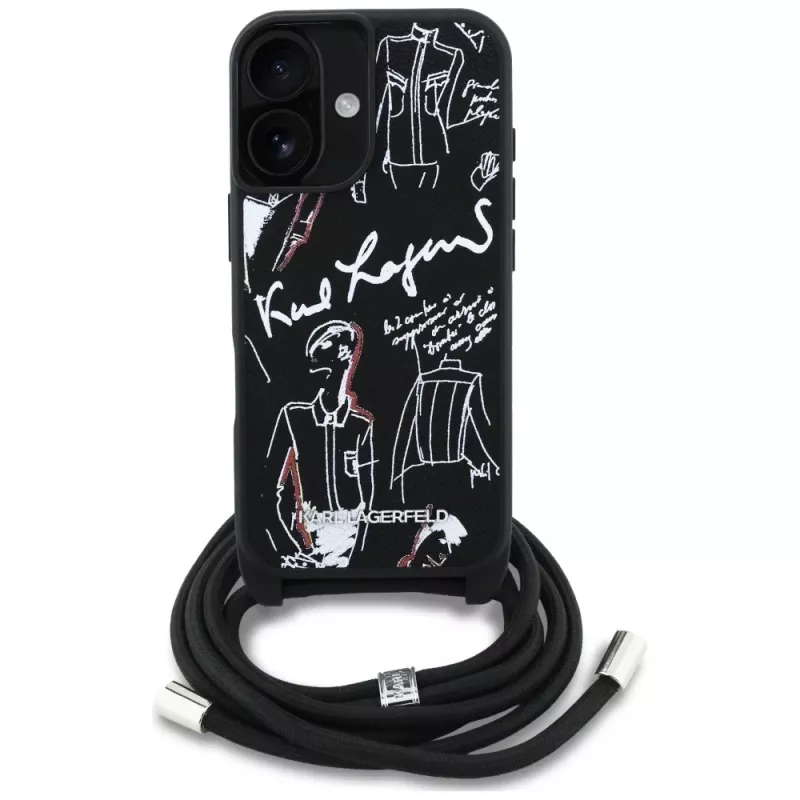 Karl Lagerfeld Crossbody GrainedPattern & Logo Case für iPhone 16, Schwarz