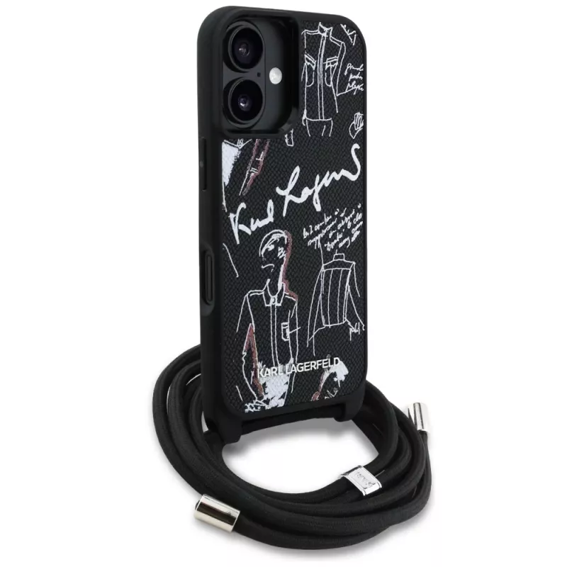 Karl Lagerfeld Crossbody GrainedPattern & Logo Case für iPhone 16, Schwarz
