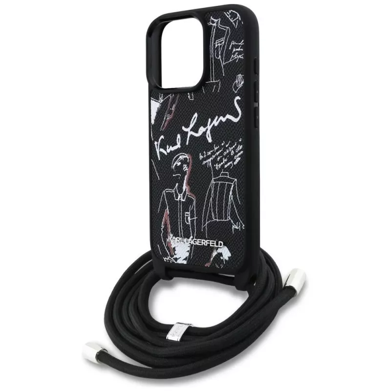Karl Lagerfeld Crossbody GrainedPattern & Logo Phone Case für Apple iPhone 16 Pro Max, Schwarz