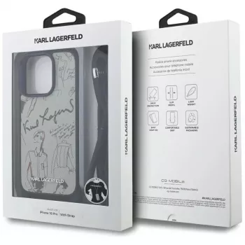Karl Lagerfeld Crossbody GrainedPattern & Logo Case für iPhone 16 Pro, Grau