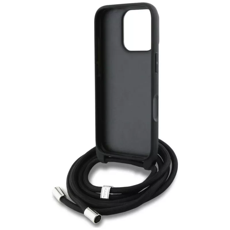 Karl Lagerfeld Crossbody Case mit genarbtem Muster & Logo für iPhone 16 Pro Max, Grau