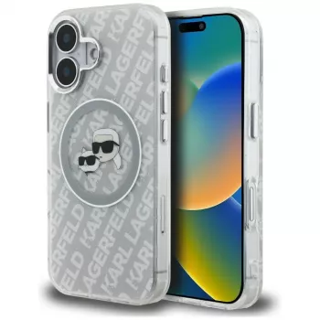KARL LAGERFELD IML Glitter Karl & Choupette Heads Logo MagSafe Case für iPhone 16, Grau