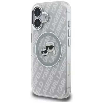 KARL LAGERFELD IML Glitter Karl & Choupette Heads Logo MagSafe Case für iPhone 16, Grau