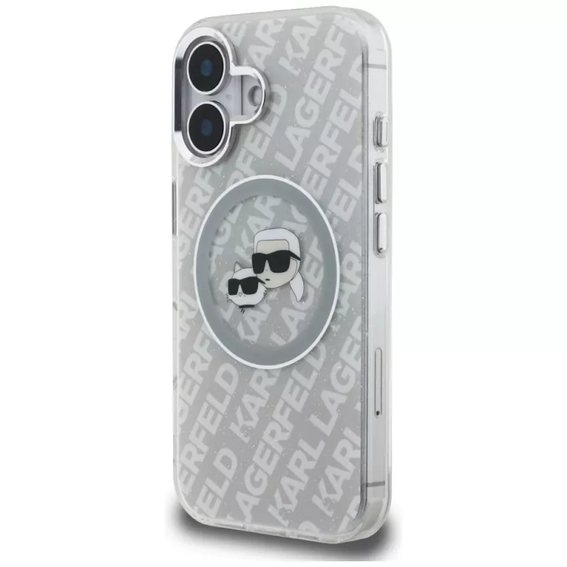 KARL LAGERFELD IML Glitter Karl & Choupette Heads Logo MagSafe Case für iPhone 16, Grau