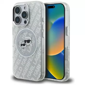 KARL LAGERFELD IML Glitter Karl & Choupette Heads Logo MagSafe Case für iPhone 16 Pro Grau