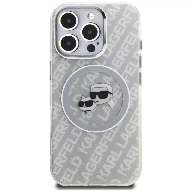 KARL LAGERFELD IML Glitter Karl & Choupette Heads Logo MagSafe Case für iPhone 16 Pro Grau