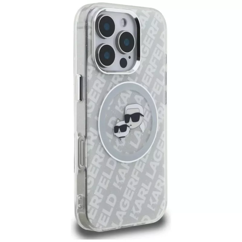 KARL LAGERFELD IML Glitter Karl & Choupette Heads Logo MagSafe Case für iPhone 16 Pro Grau