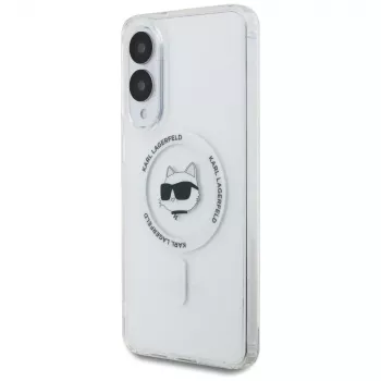 Karl Lagerfeld Button Choupette Head Printed Logo MagSafe Case für Samsung Galaxy S25 Edge Weiß