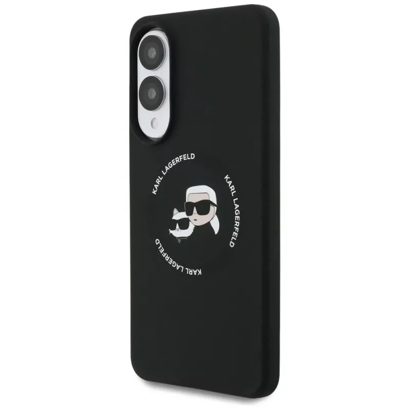 KARL LAGERFELD Silicone Double Heads and Circle MagSafe Case für Samsung Galaxy S25 Edge, Schwarz