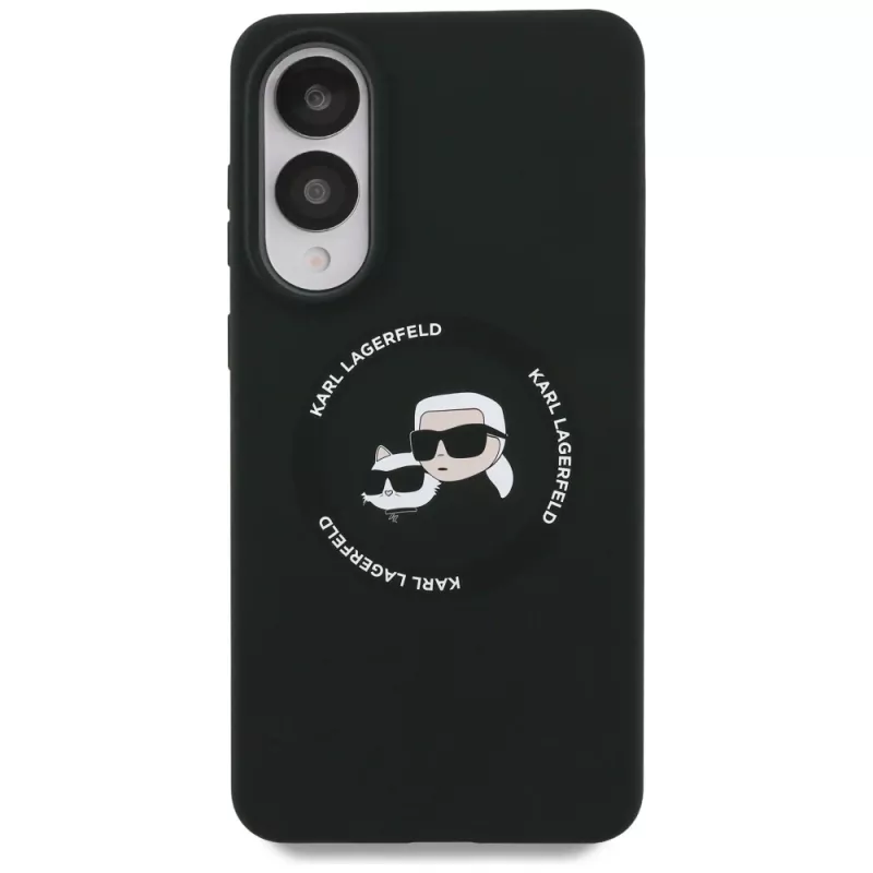 KARL LAGERFELD Silicone Double Heads and Circle MagSafe Case für Samsung Galaxy S25 Edge, Schwarz