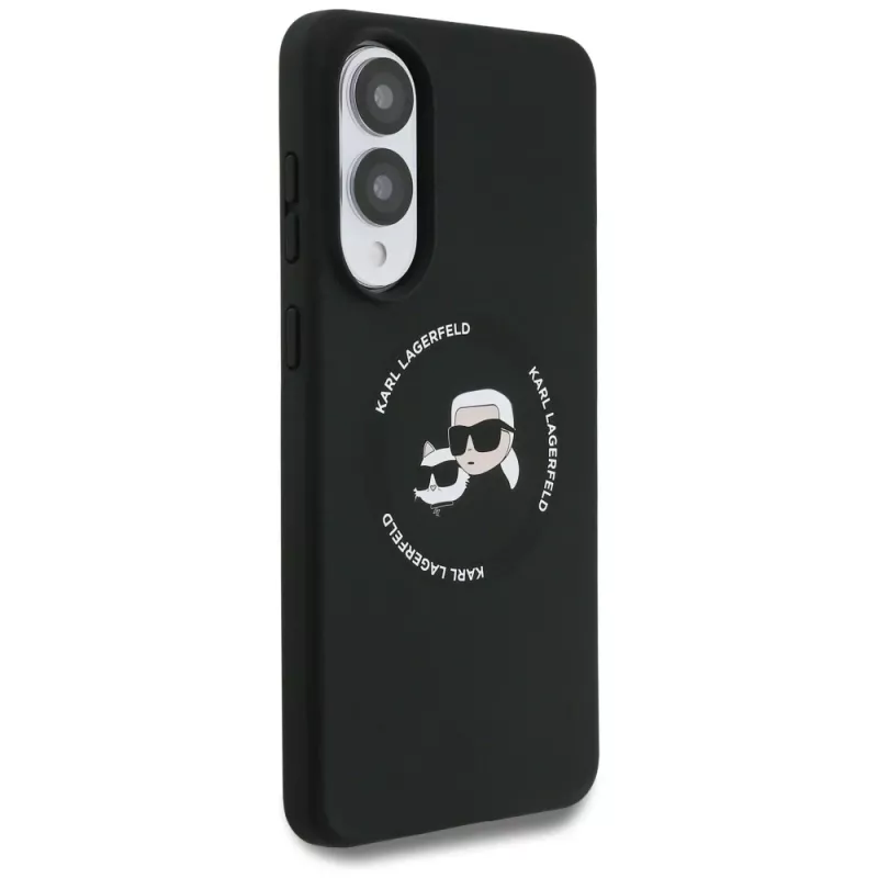 KARL LAGERFELD Silicone Double Heads and Circle MagSafe Case für Samsung Galaxy S25 Edge, Schwarz