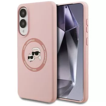 Karl Lagerfeld Silicone DoubleHeads And Circle MagSafe Case für Samsung Galaxy S25 Edge Pink