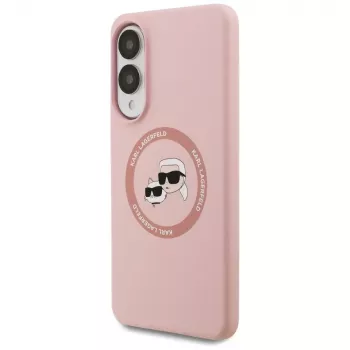 Karl Lagerfeld Silicone DoubleHeads And Circle MagSafe Case für Samsung Galaxy S25 Edge Pink