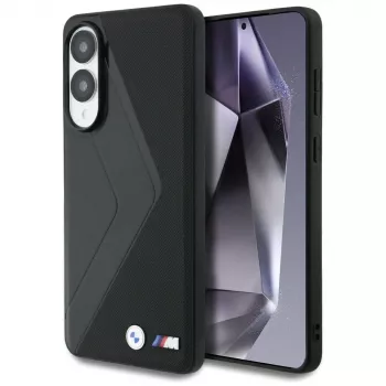 BMW Leder Oversized Stripes MagSafe Case für Samsung Galaxy S25 Edge Schwarz