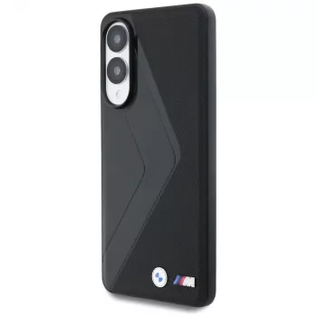 BMW Leder Oversized Stripes MagSafe Case für Samsung Galaxy S25 Edge Schwarz