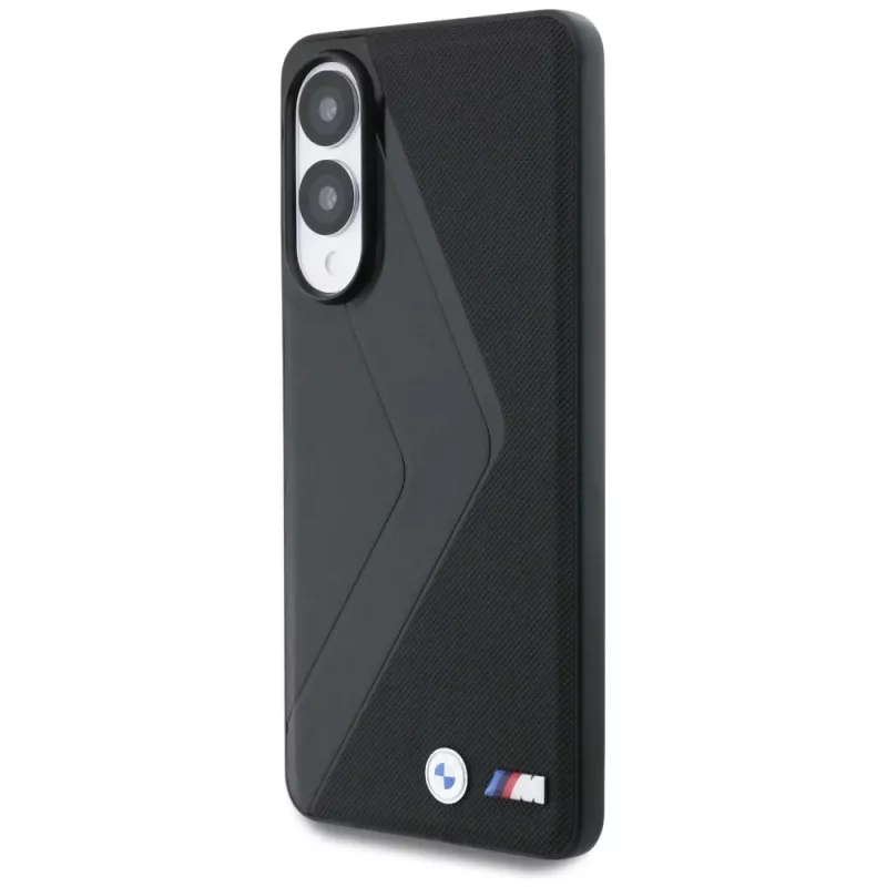 BMW Leder Oversized Stripes MagSafe Case für Samsung Galaxy S25 Edge Schwarz